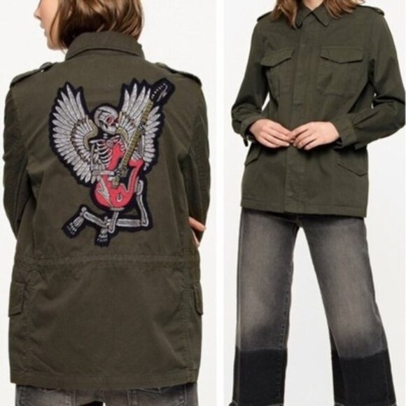 Zadig & Voltaire Kayak Bis Jacket Military Green XS Skull Guitar Patch - Picture 2 of 11